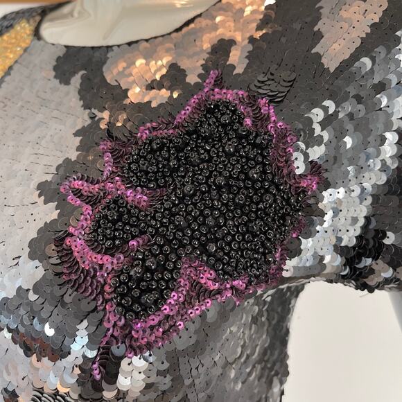 French Connection Navy Blue Gold Sequin Shift Mini Dress Cocktail Party Size 2 - Picture 7 of 15